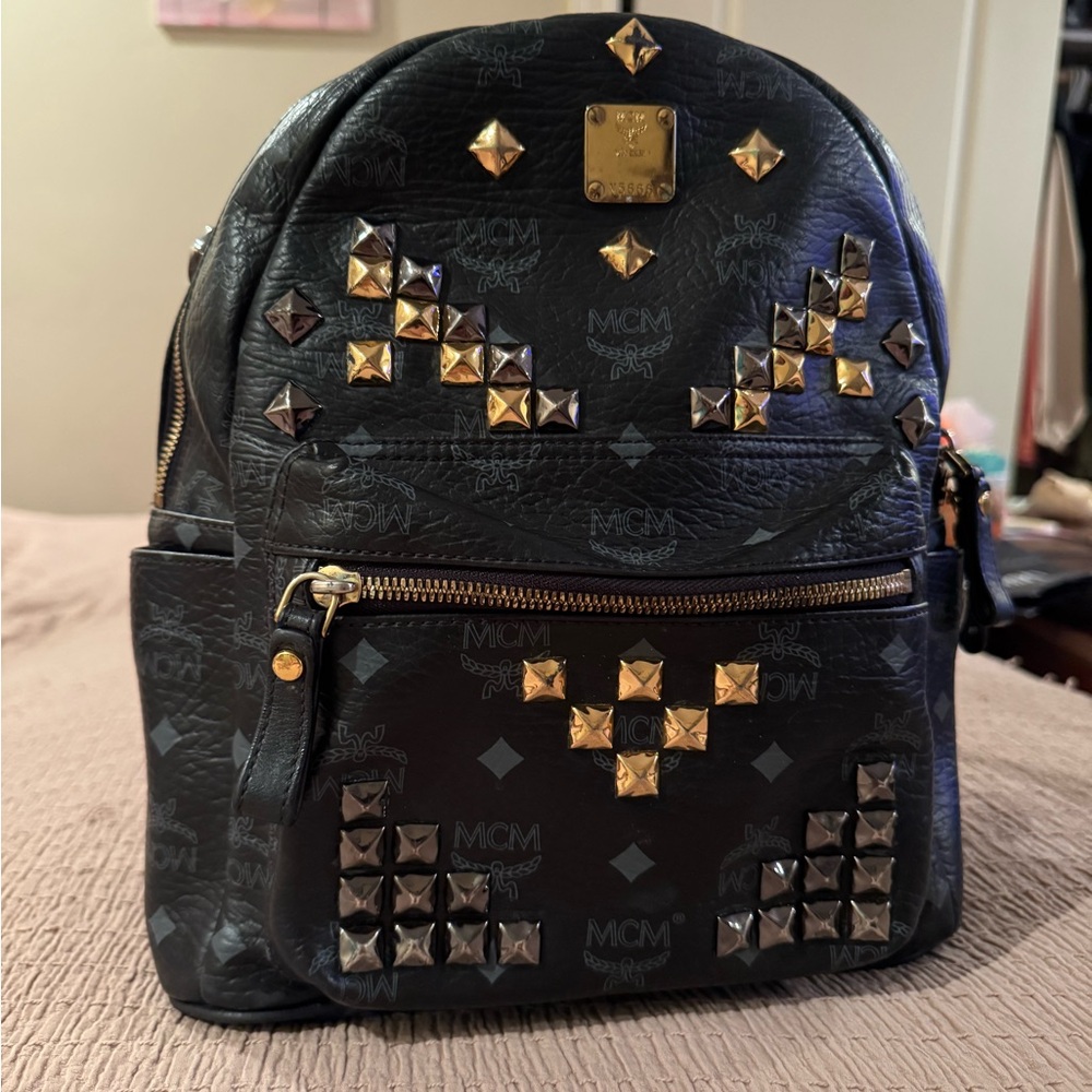 MCM Leather Studded Backpack Visetos